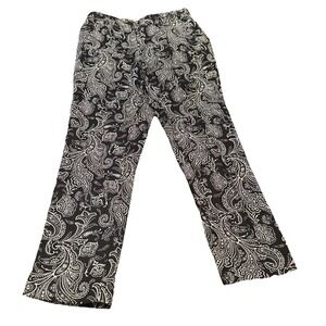 Lands' End Women's Pants‎ Size 2 Black White Paisley Print 100% Cotton Trousers